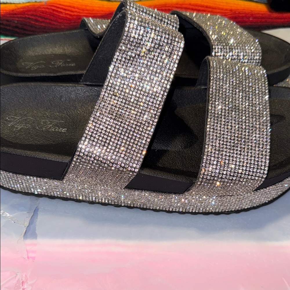 Elegant Silver Rhinestone Slide Sandals - Picture 4 of 16